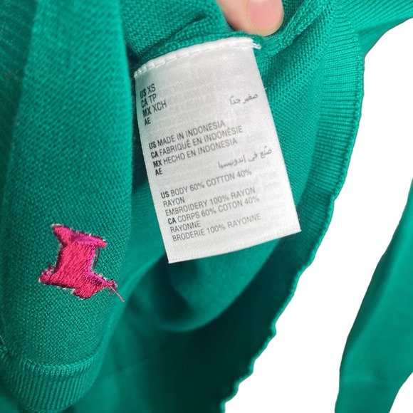 Women's XS Button Up Cardigan Sweater Scotty Dog Green Cotton Lightweight Preppy - Picture 12 of 13